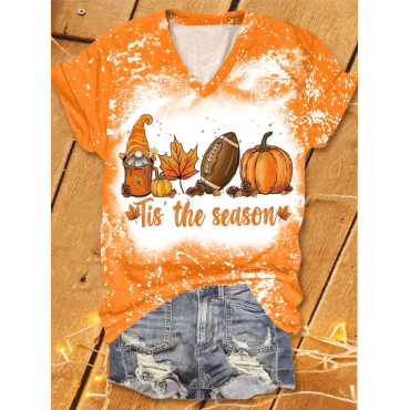 Tis The Season Football Latte Leaves Print T-Shirt