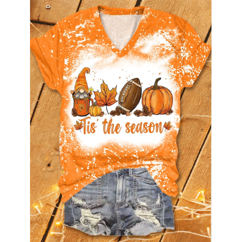 Tis The Season Football Latte Leaves Print T-Shirt