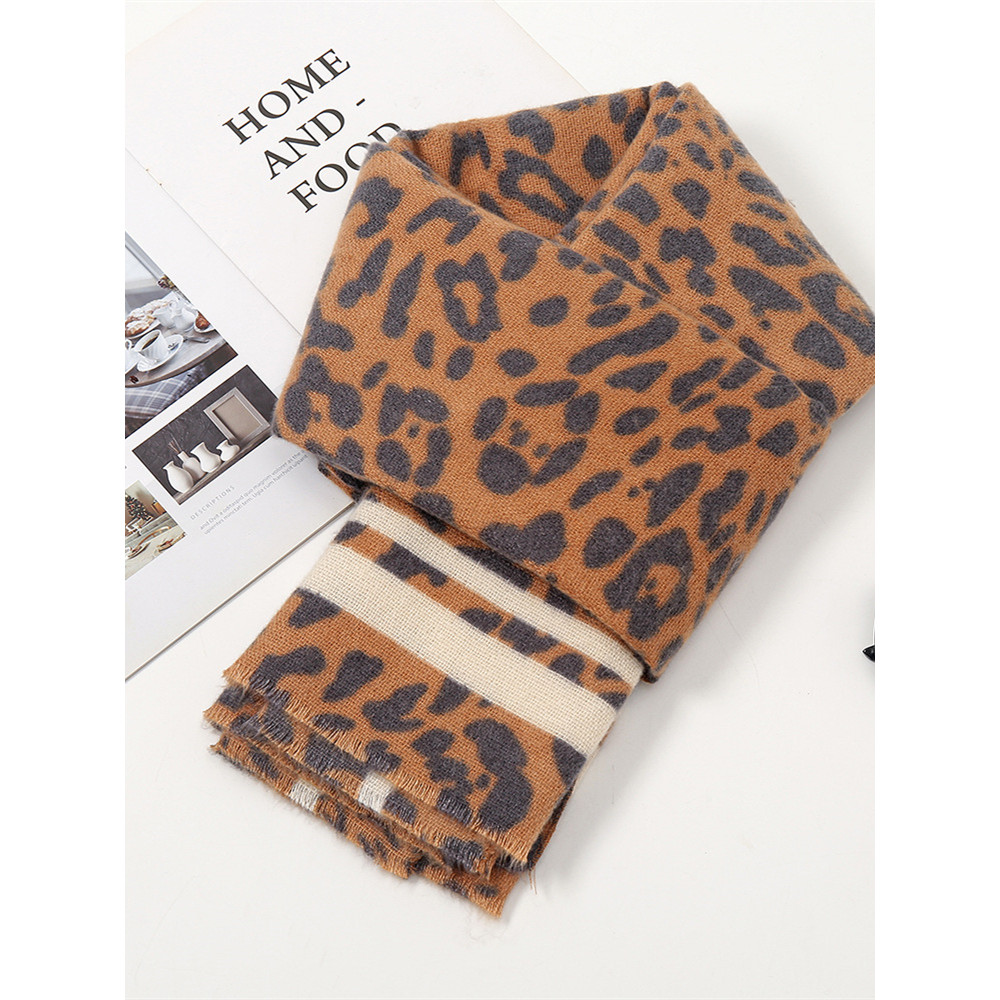 Vintage Striped Leopard Fuzzy Cozy Shawl