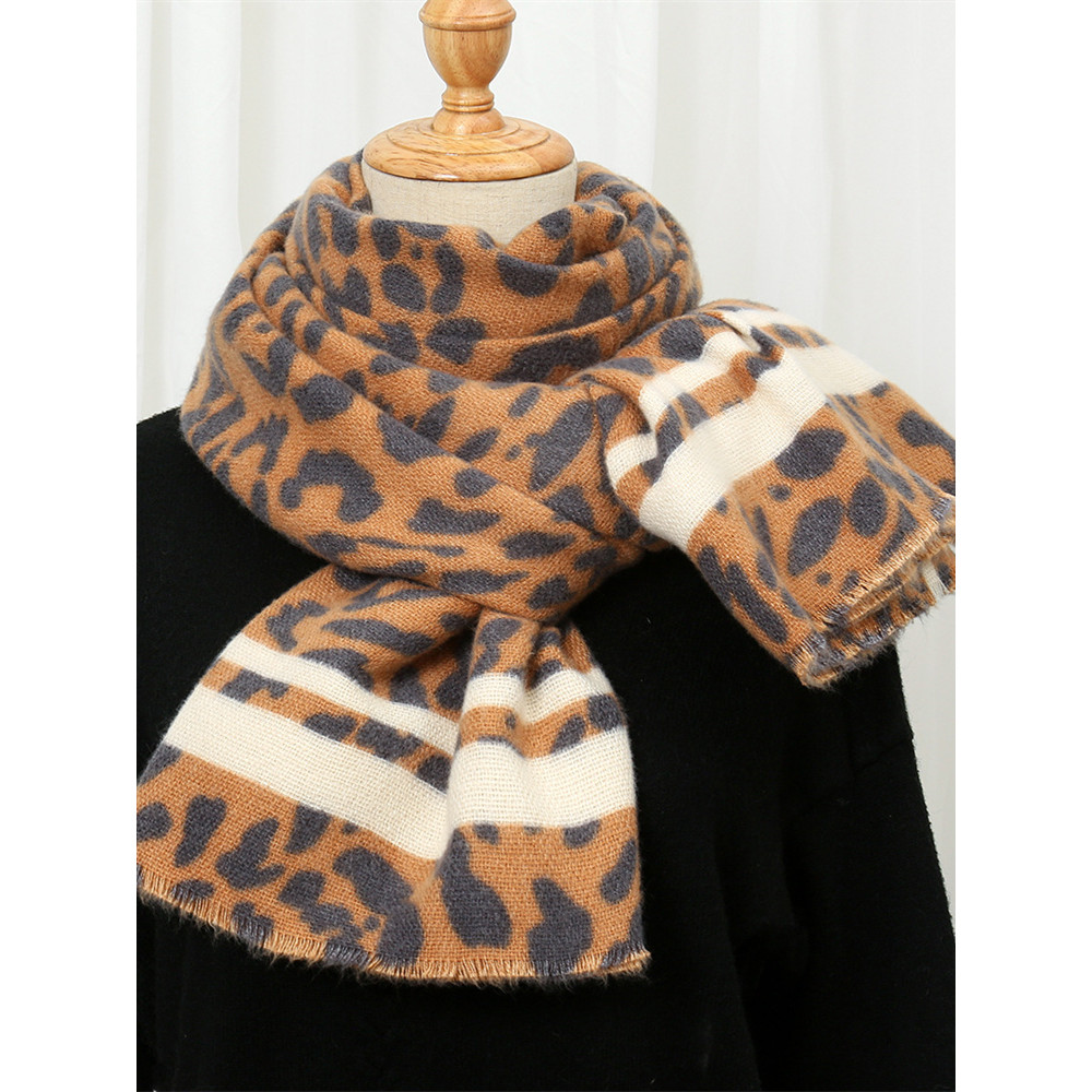 Vintage Striped Leopard Fuzzy Cozy Shawl