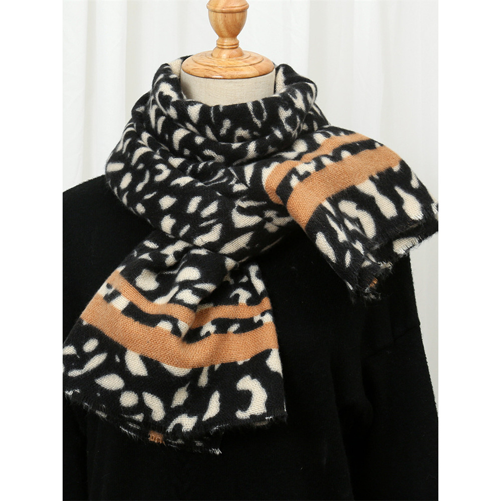 Vintage Striped Leopard Fuzzy Cozy Shawl