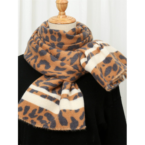 Vintage Striped Leopard Fuzzy Cozy Shawl