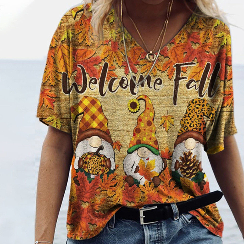 Welcome Fall Gnomes V Neck T Shirt