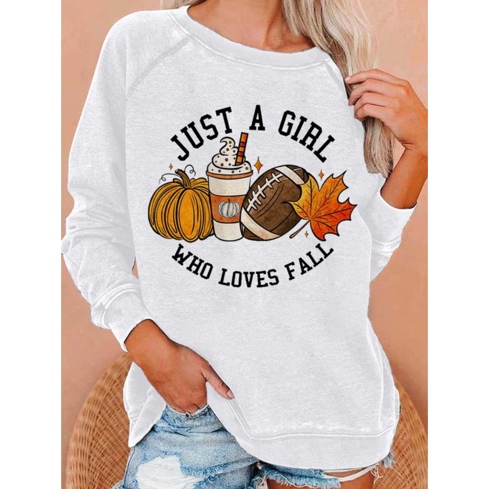 Women'S Casual Just A Girl Who Loves Fall Printed Long-Sleeved Sweatshirt