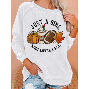 Women'S Casual Just A Girl Who Loves Fall Printed Long-Sleeved Sweatshirt