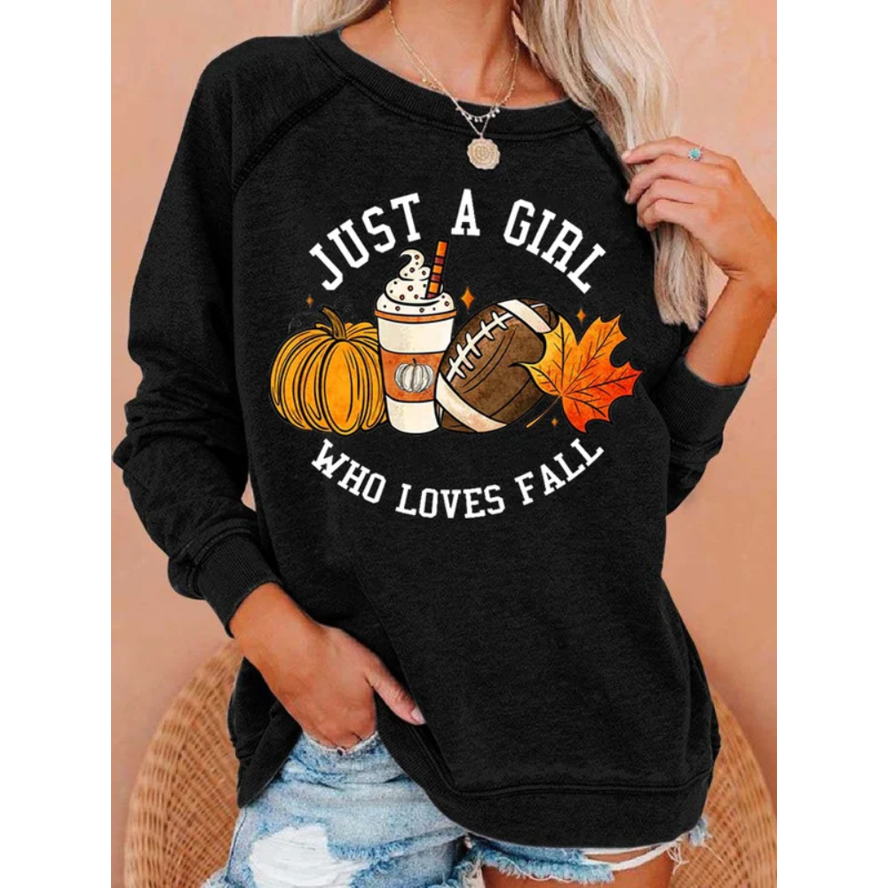 Women'S Casual Just A Girl Who Loves Fall Printed Long-Sleeved Sweatshirt