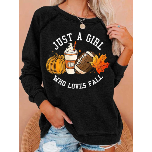 Women'S Casual Just A Girl Who Loves Fall Printed Long-Sleeved Sweatshirt