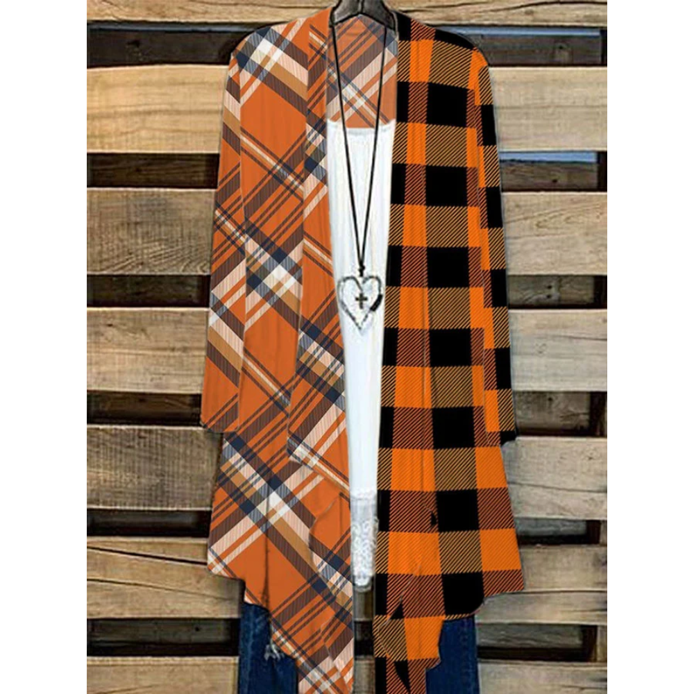 Women's Autumn Orange Check Cardigan