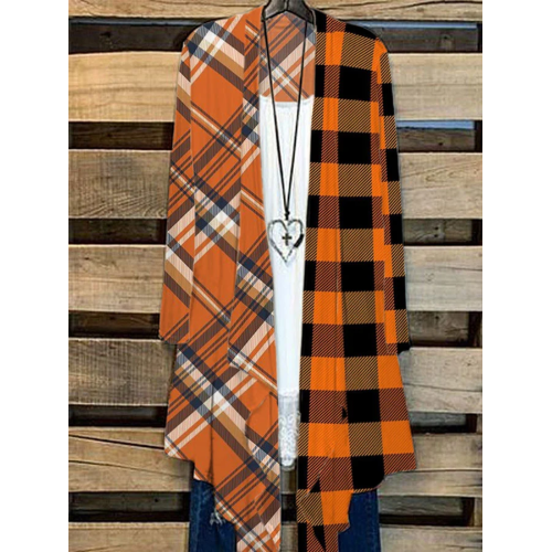 Women's Autumn Orange Check Cardigan