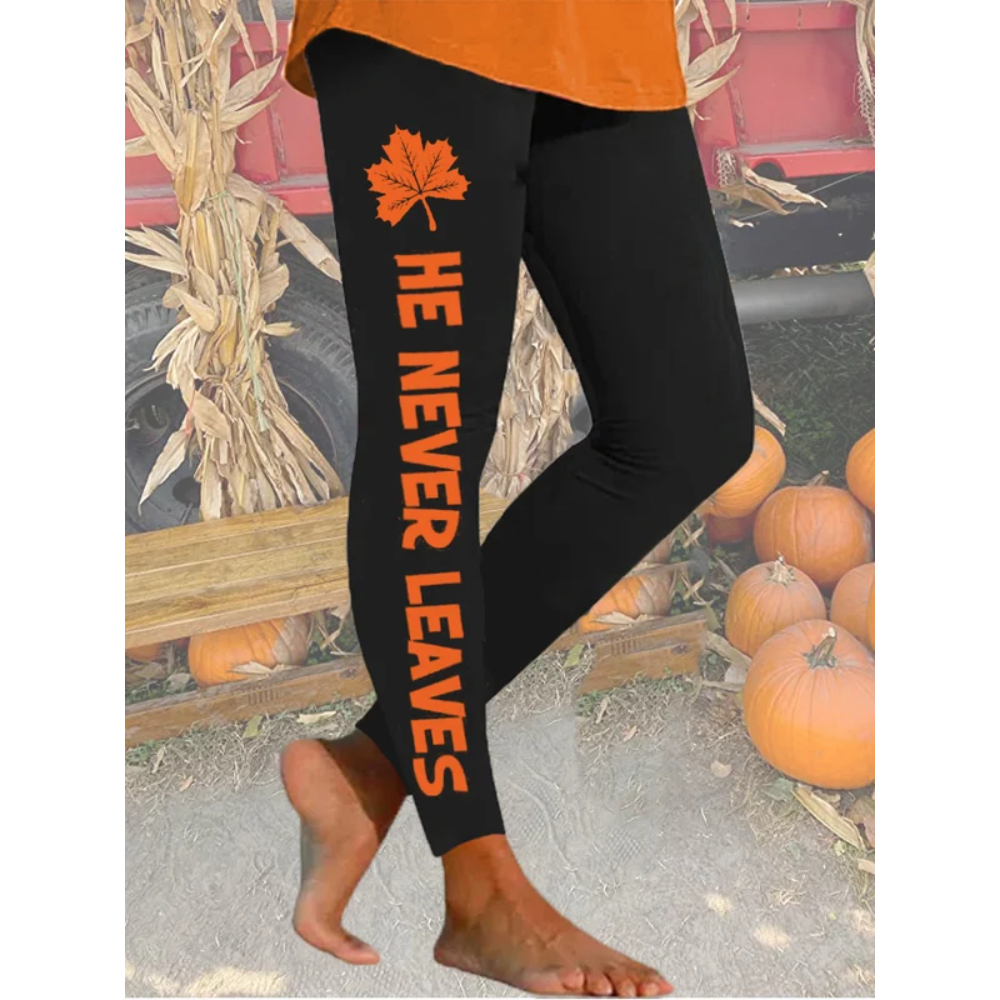 Women's Fall For Jesus He Never Leaves Print Leggings
