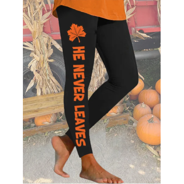 Women's Fall For Jesus He Never Leaves Print Leggings