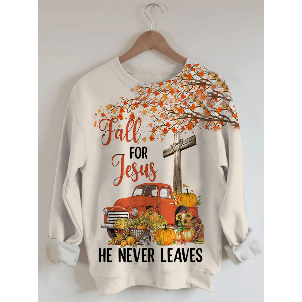 Women's Fall For Jesus Print Sweatshirt
