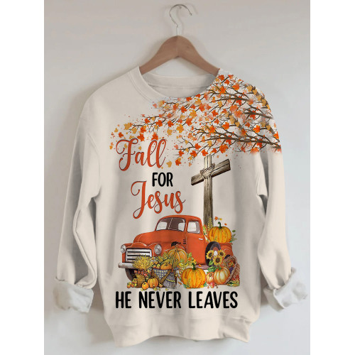 Women's Fall For Jesus Print Sweatshirt
