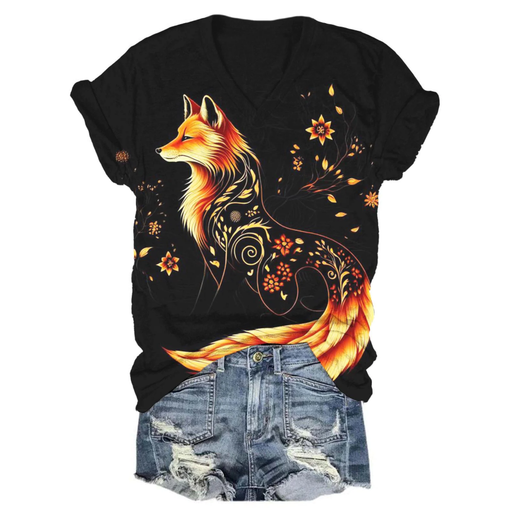 Women's Fall Fox Print Top
