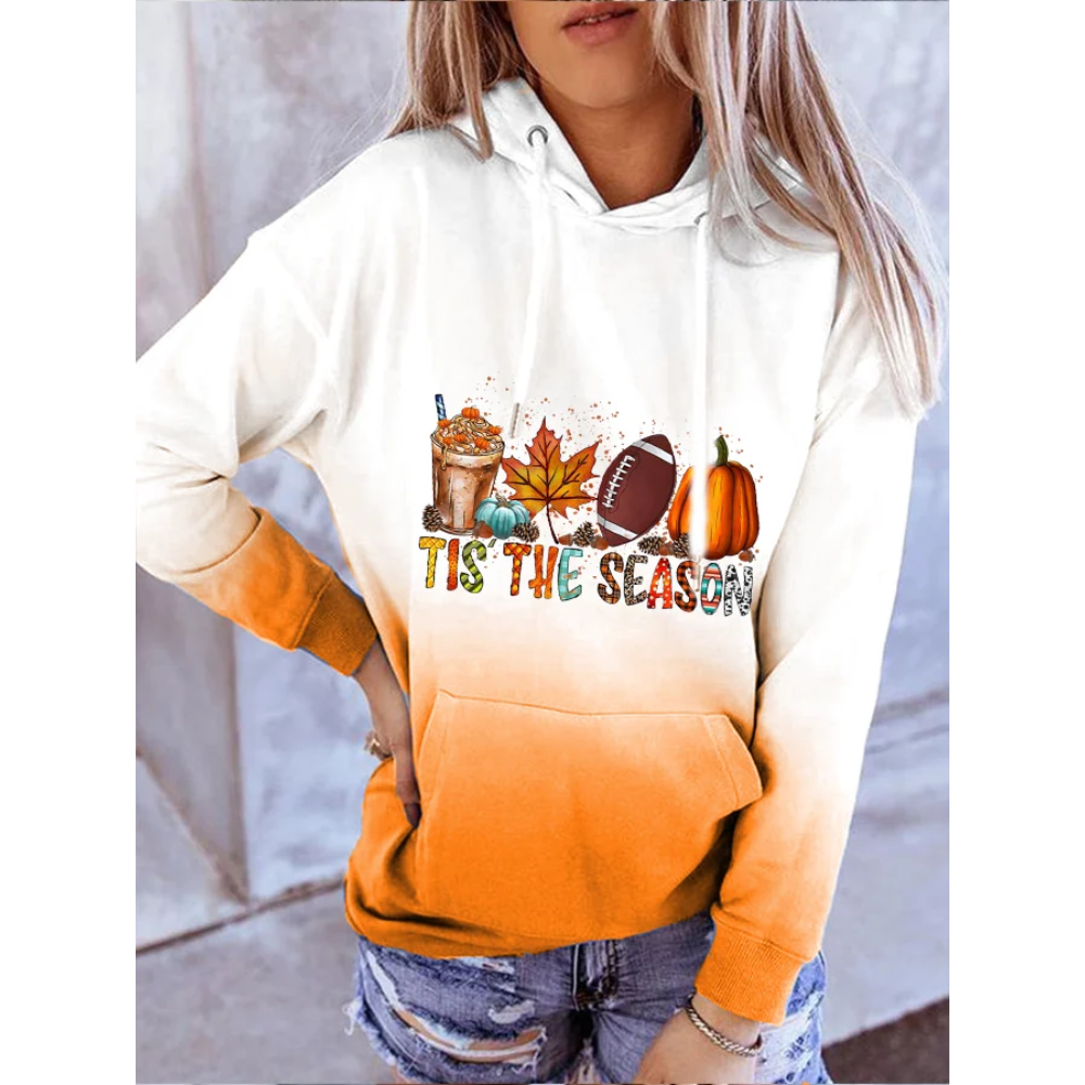 Women's Football and Pumpkin Casual Hoodie