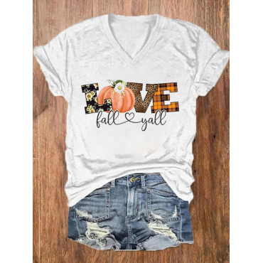 Women's Love Fall Y'all Print V-Neck Tee