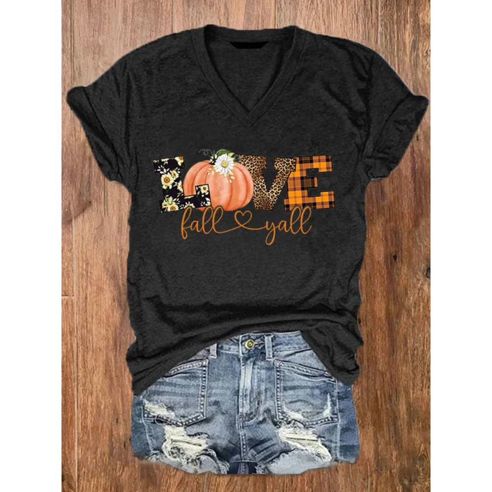 Women's Love Fall Y'all Print V-Neck Tee