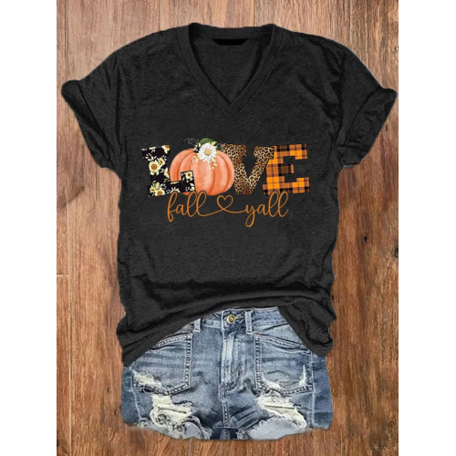 Women's Love Fall Y'all Print V-Neck Tee