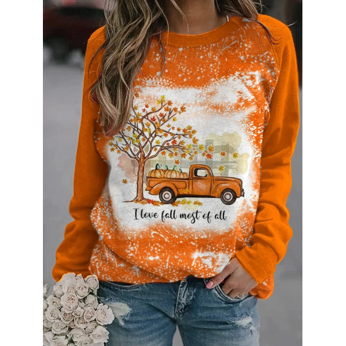 Women's Thanksgiving I Love Fall Most of All Maple Pumpkin Truck Print Sweatshirt