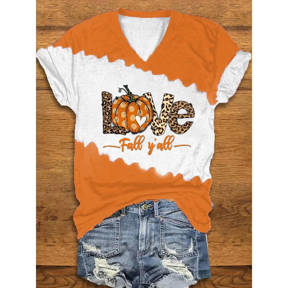 Women's Thanksgiving Pumpkin It's Fall Y'all Printed Casual T-shirt
