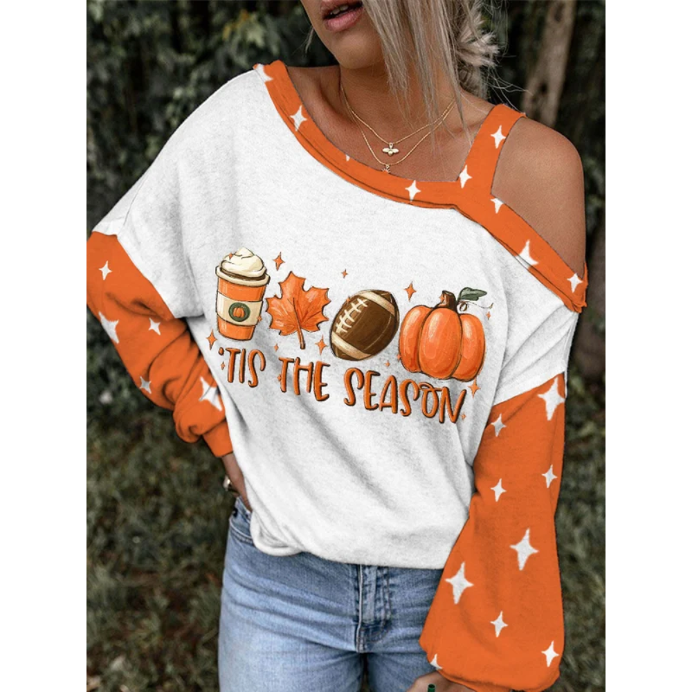 Women's Tis The Season Football Fall Drinking Maple Leaf Print One Shoulder Camisole Top