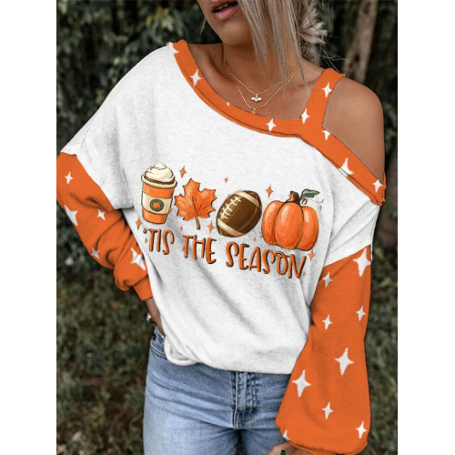 Women's Tis The Season Football Fall Drinking Maple Leaf Print One Shoulder Camisole Top