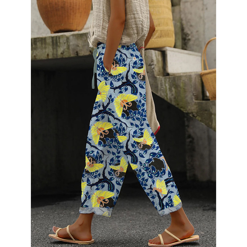 Aesthetic Butterfly Pattern Women's Linen Pants
