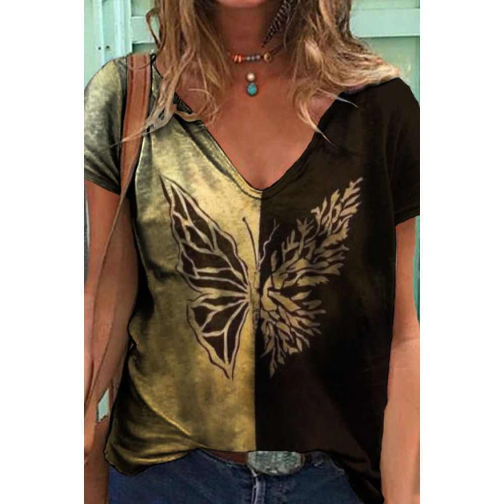 Asymmetric Butterfly Print Short Sleeve T-Shirt