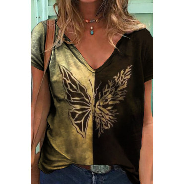Asymmetric Butterfly Print Short Sleeve T-Shirt