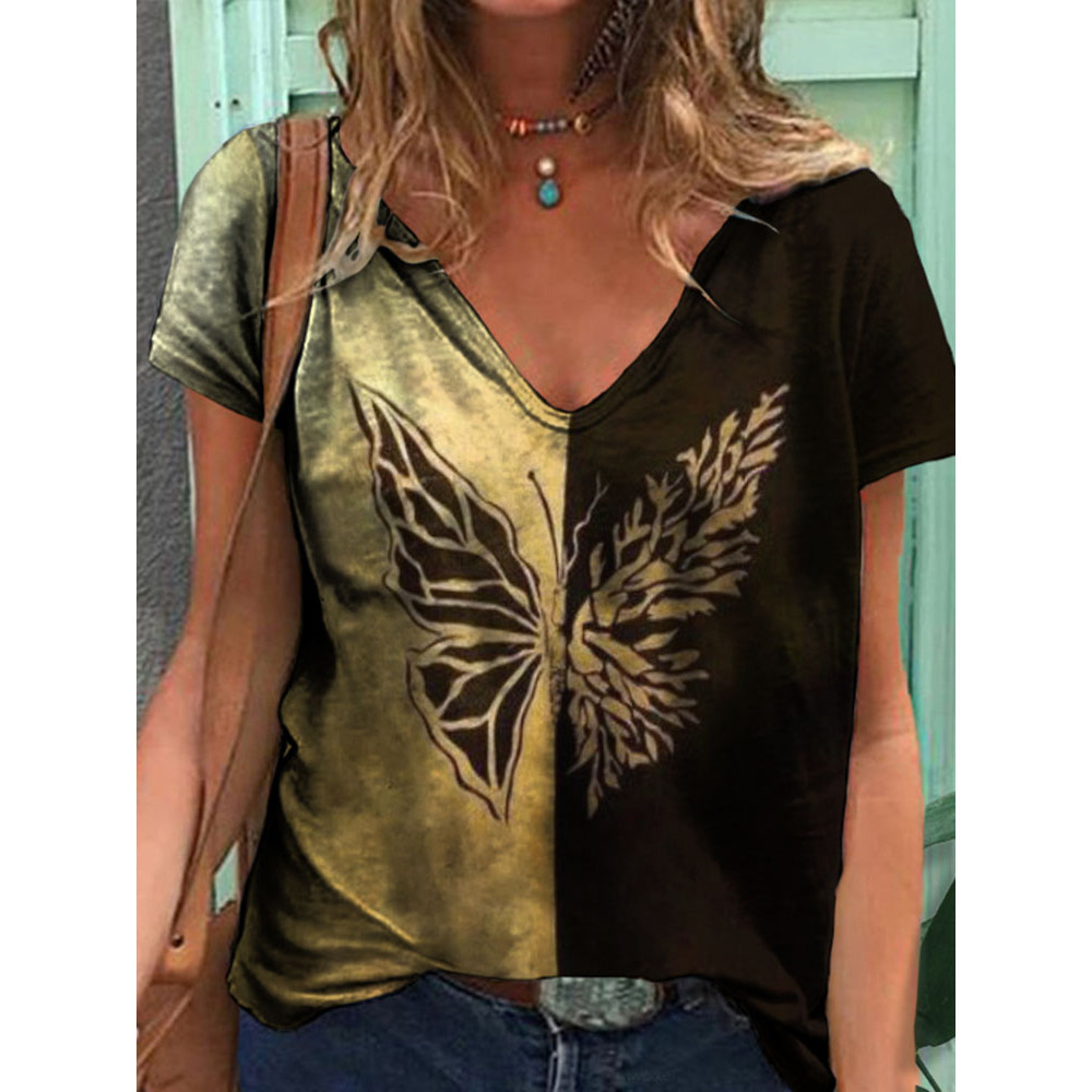 Asymmetric Butterfly Print Short Sleeve T-Shirt
