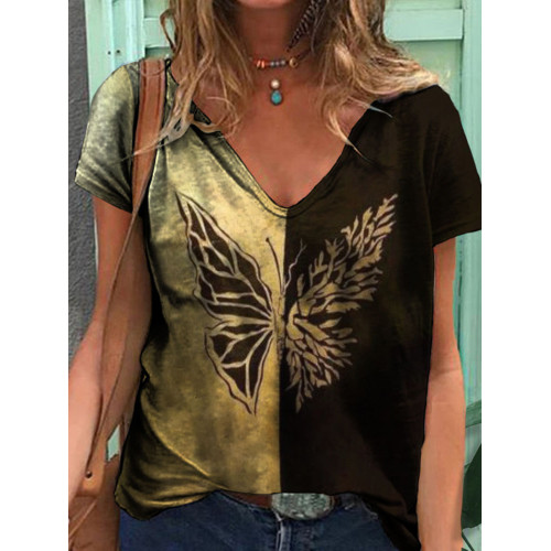 Asymmetric Butterfly Print Short Sleeve T-Shirt