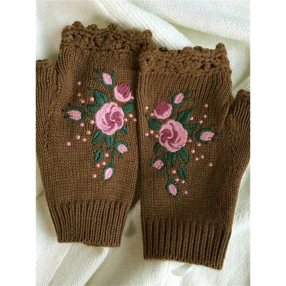 Bee Floral Embroidered Fingerless Gloves