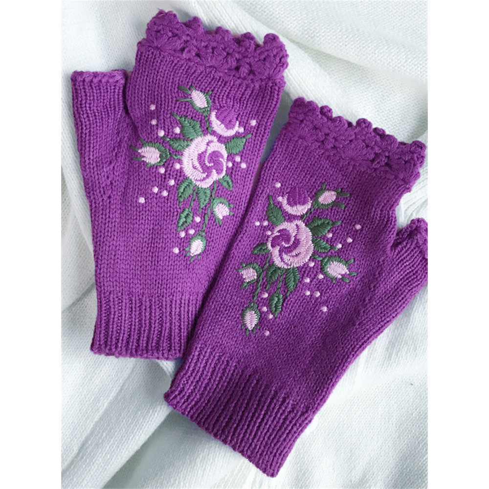 Bee Floral Embroidered Fingerless Gloves