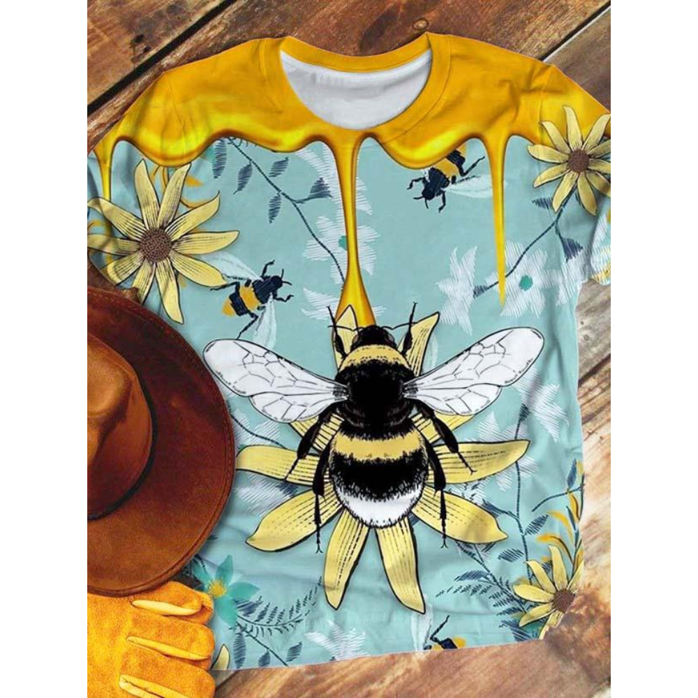 Bee Fun Print Crew Neck T-Shirt