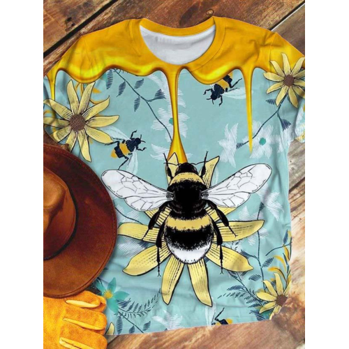 Bee Fun Print Crew Neck T-Shirt