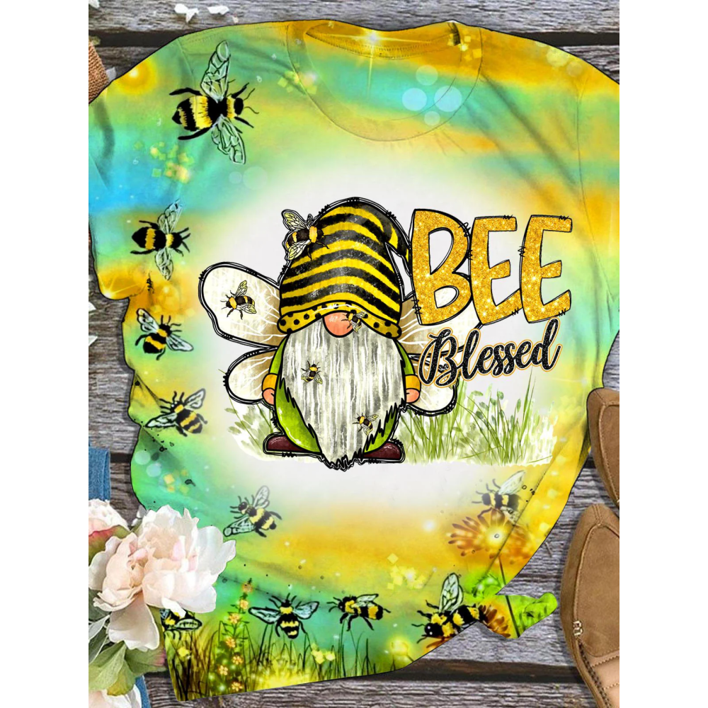 Bee Gnome Blessed Flower T-Shirt