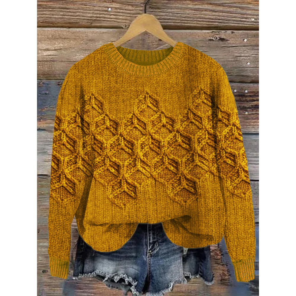 Bee Honeycomb Inspired Jacquard Cozy Sweater