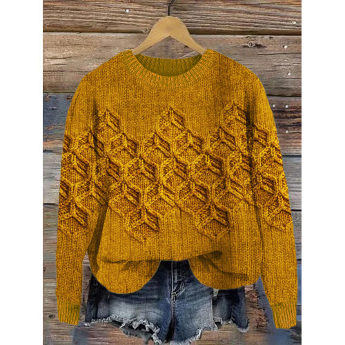 Bee Honeycomb Inspired Jacquard Cozy Sweater