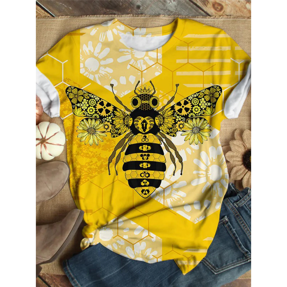 Bee Sunflower Crew Neck T-Shirt