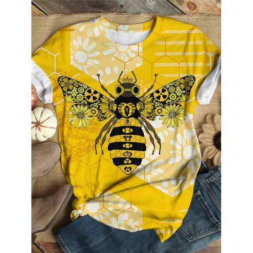 Bee Sunflower Crew Neck T-Shirt