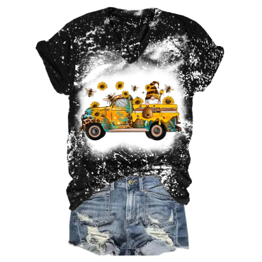 Bee Sunflower Gnome Truck V Neck T-Shirt