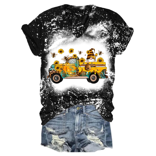 Bee Sunflower Gnome Truck V Neck T-Shirt