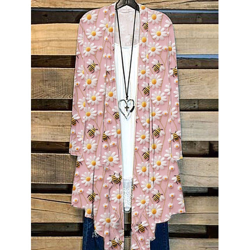 Bee & Daisy Embroidery Art Casual Cozy Cardigan