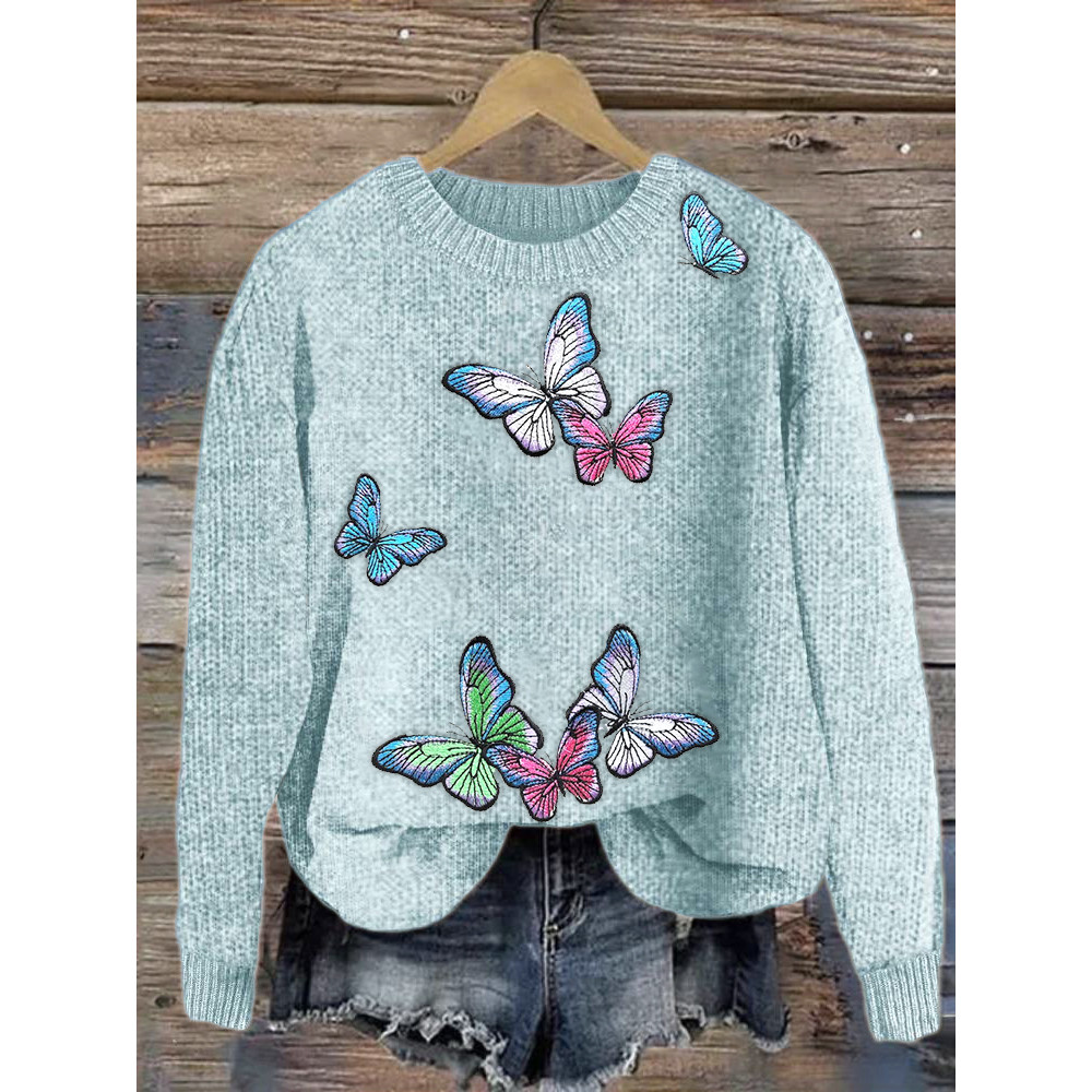 Butterfly Embroidery Art Cozy Knit Sweater