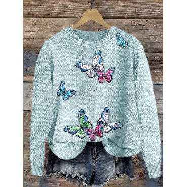 Butterfly Embroidery Art Cozy Knit Sweater