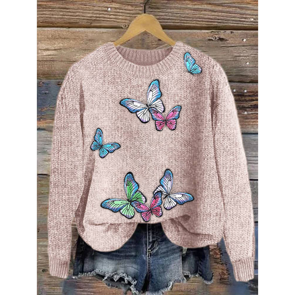 Butterfly Embroidery Art Cozy Knit Sweater