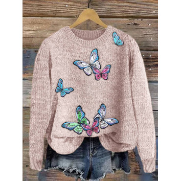 Butterfly Embroidery Art Cozy Knit Sweater