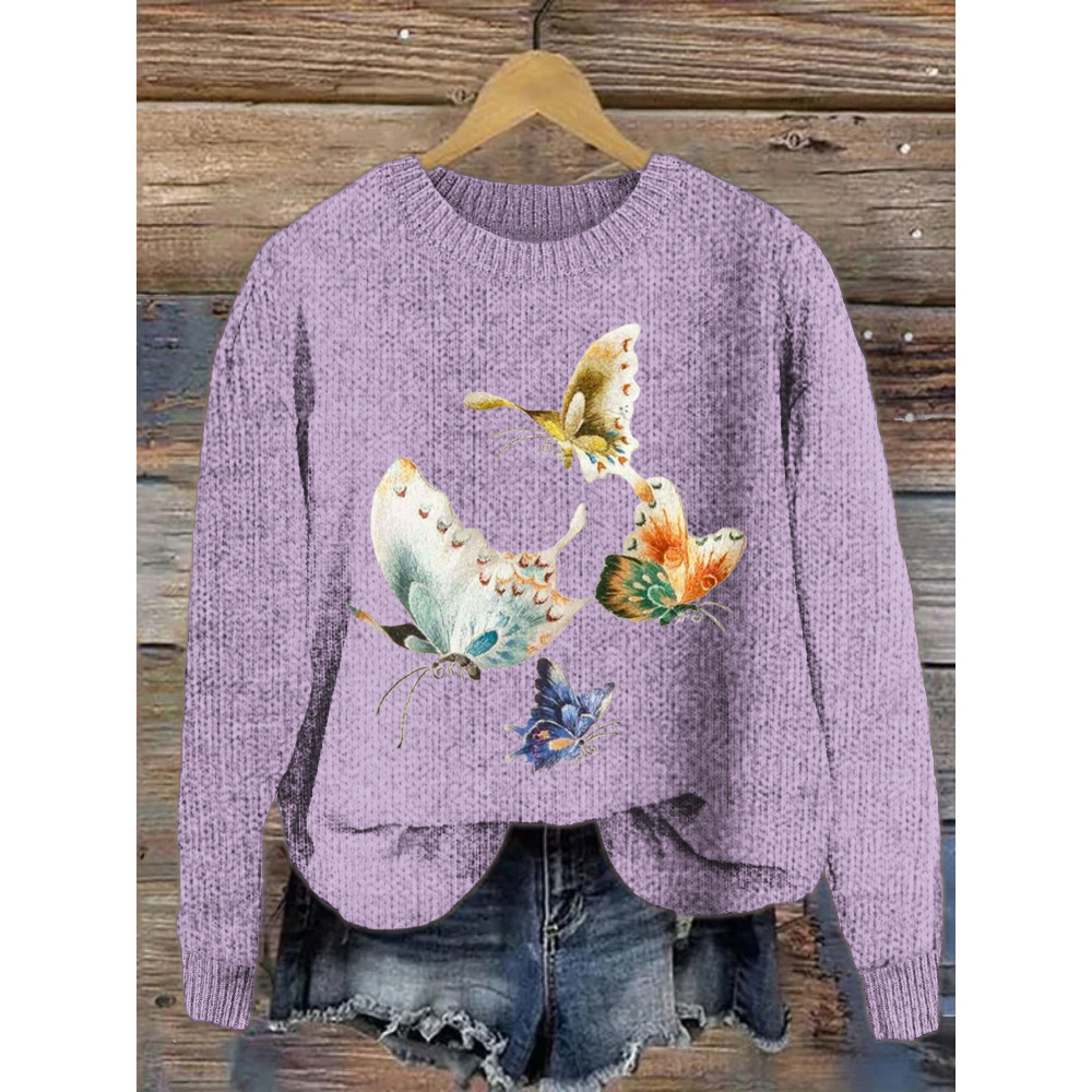 Butterfly Embroidery Cozy Knit Sweater