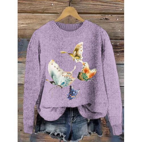Butterfly Embroidery Cozy Knit Sweater