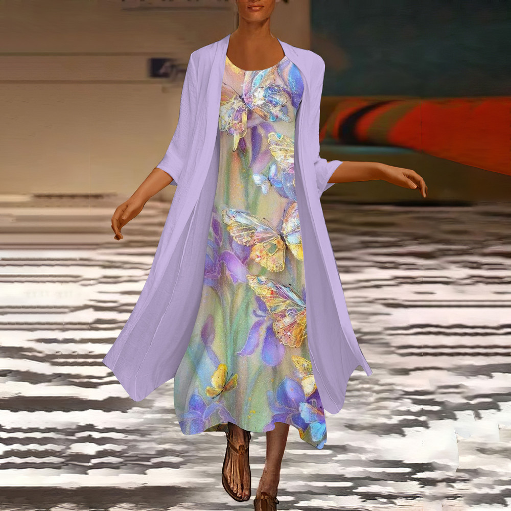 Butterfly Print Cardigan Two Piece Set
